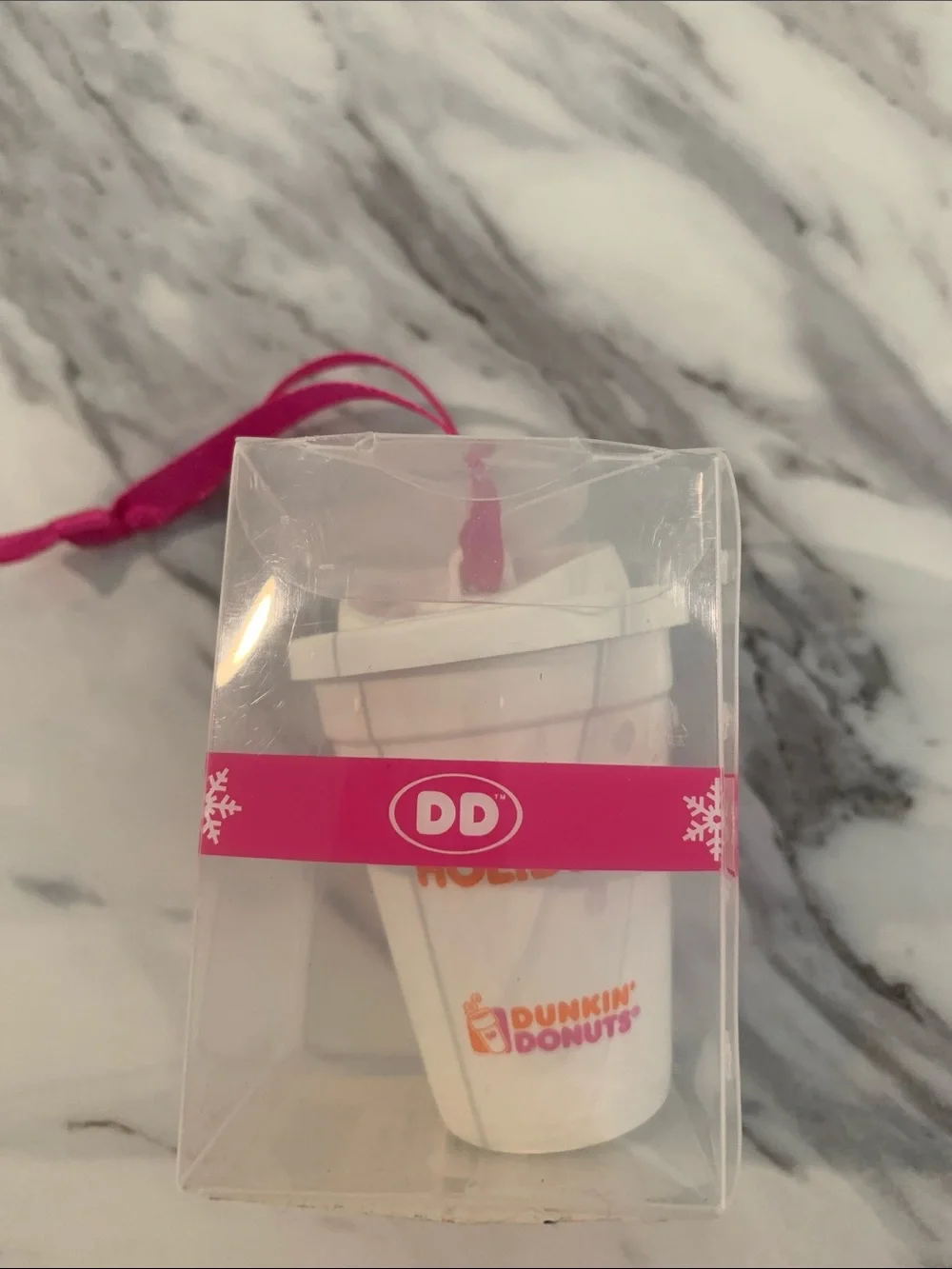 Dunkin' Donuts 2008 White & Pink Holiday Coffee Cup Ornament